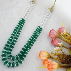 GREEN ONEX CUT WHITE BEADS 2 ROWS