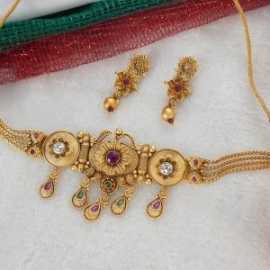 ANTIQUE KEMP KUNDAN GREEN CHOCKER SET