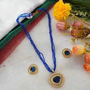BLUE BEADS WITH CZ P.SET