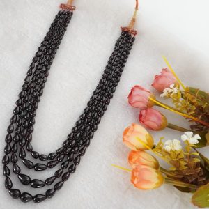 Garnet Drops Mala 4 Rows – Elegant Deep Red Multi-Layer Necklace for Bridal & Festive Wear