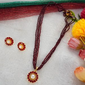 MAROON BEADS CZ P SET