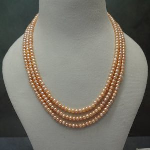 Peach Pearl Triple line Mala (5.5MM)