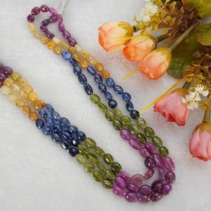 Rainbow Oval 3 Rows Mala – Multicolor Beaded Triple-Strand Necklace for Ethnic & Casual Wear