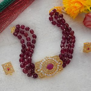 RED BEADS CZ CHOCKER SET