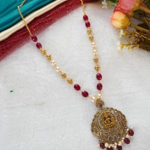RED BEADS KAMBI MALA LAKSHMI LOCKET