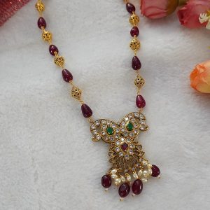 RED BEADS KAMBI MALA WITH PENDANT