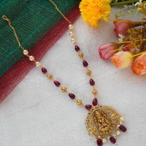 RED DROP BEADS LAKSHMI LOCKET KAMBI MALA
