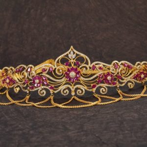 Red White Hipp Belt – Elegant Traditional Waist Belt with Red and White Stones