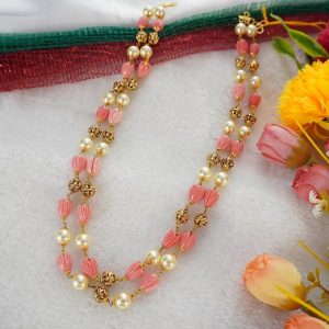 S PEARLS PEACH CORAL 2 LINE KAMBI MALA