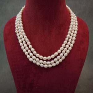 White Triple line Pearl Mala (7MM)