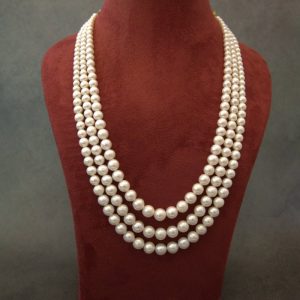 White Triple line Pearl Mala
