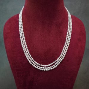 White Triple line Rice Pearl Mala (3MM)