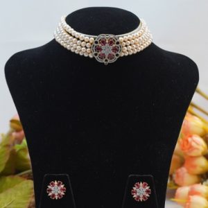 4 Rows Pink Choker Set