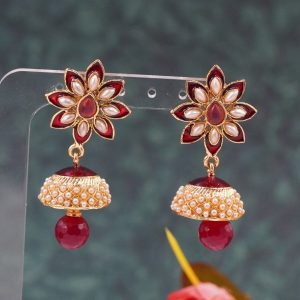Red Pearl Enamel Jhumki