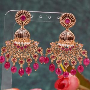 Antique Red Polki Jhumki