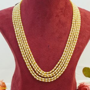 CZ Yellow and CKS Pearls Mala 5 Rows