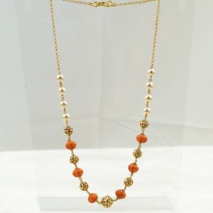 Coral Pumpkin Beads Kambi Mala