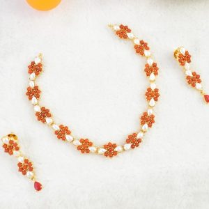 Coral and Pearls Necklace Set