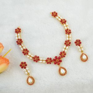 Coral and Pearls Necklace Set