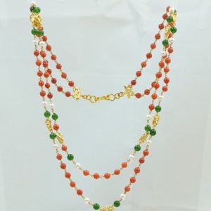 Coral Pearls and Jade 2 Rows Kambi Mala