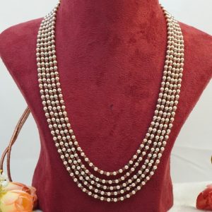 CZ Orange and CKS Pearls 5 Rows Mala