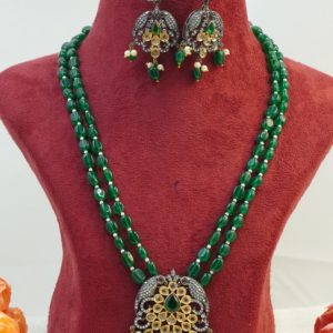 Green Beads with Victorian Pendant Set