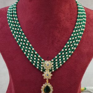 Green and Pearls Beads 5 Rows Mala