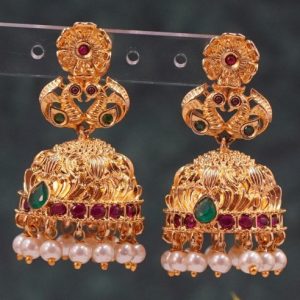 Kempu Red & Green Stone Jhumki