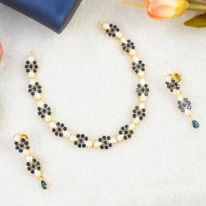 Pearls and Blue Stone Necklace Set