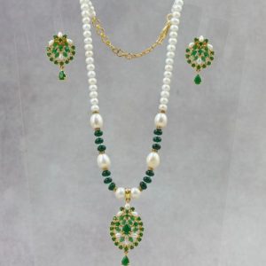 Pearls with Green Beads Green Stone Locket Set