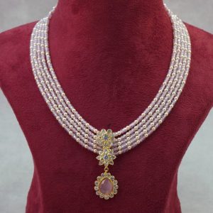 Pink CZ and Pearls Beads 5 Rows Mala