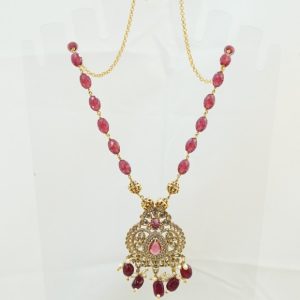 Red Beads Red and white Stone Locket Kambi Mala
