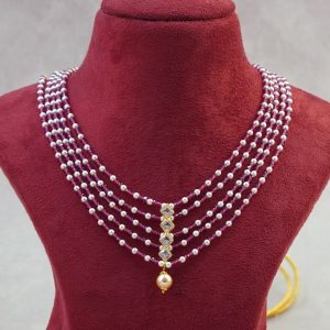 Red and Pearls Beads Mala 5 Rows