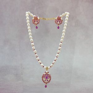 Ruby and Pearl Necklace Set with Locket