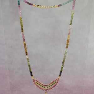 Stunning Tourmaline Beads with Red and Green Pendant Set