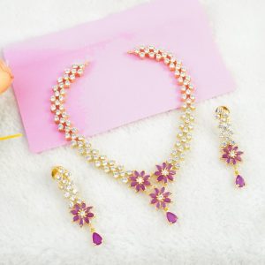 White and Ruby Stone Necklace Set