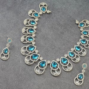 BT BLUE AND CZ RH NECKLACE SET