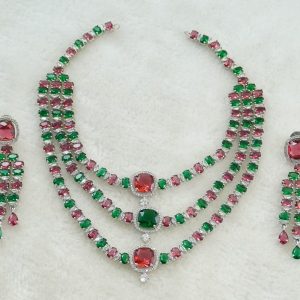MULTI WITH CZ RH NECKLACE SET
