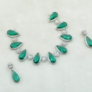PEACOCK AND CZ RH NECKLACE SET
