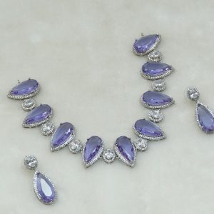 BLUE AND CZ RH NECKLACE SET