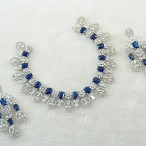 BLUE AND CZ RH NECKLACE SET