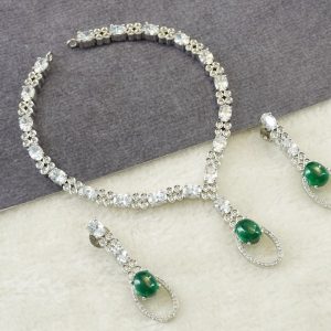 GREEN AND CZ NECKLACE RH SET