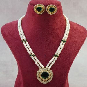 Pearls with Green and White Locket Set