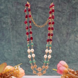 Red,Green and SCS Pearl kambi Mala 2 Rows