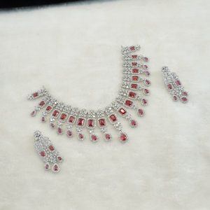 Red and CZ RH Necklace Set