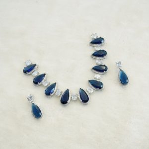 BLUE AND CZ RH NECKLACE SET
