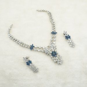 BLUE AND CZ RH NECKLACE SET