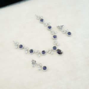 Blue and CZ RH Necklace Set