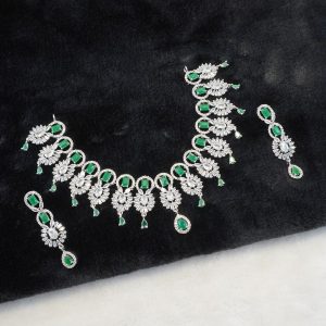 Green and CZ RH Necklace Set