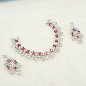 Red and CZ RH Necklace Set